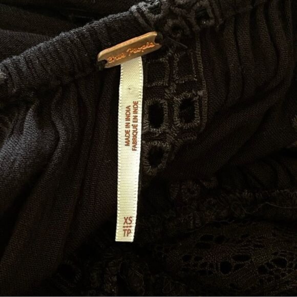 Free People Kiss Kiss Lace Inset Long Sleeve A-line Tunic Dress in Black XSmall - Picture 8 of 11